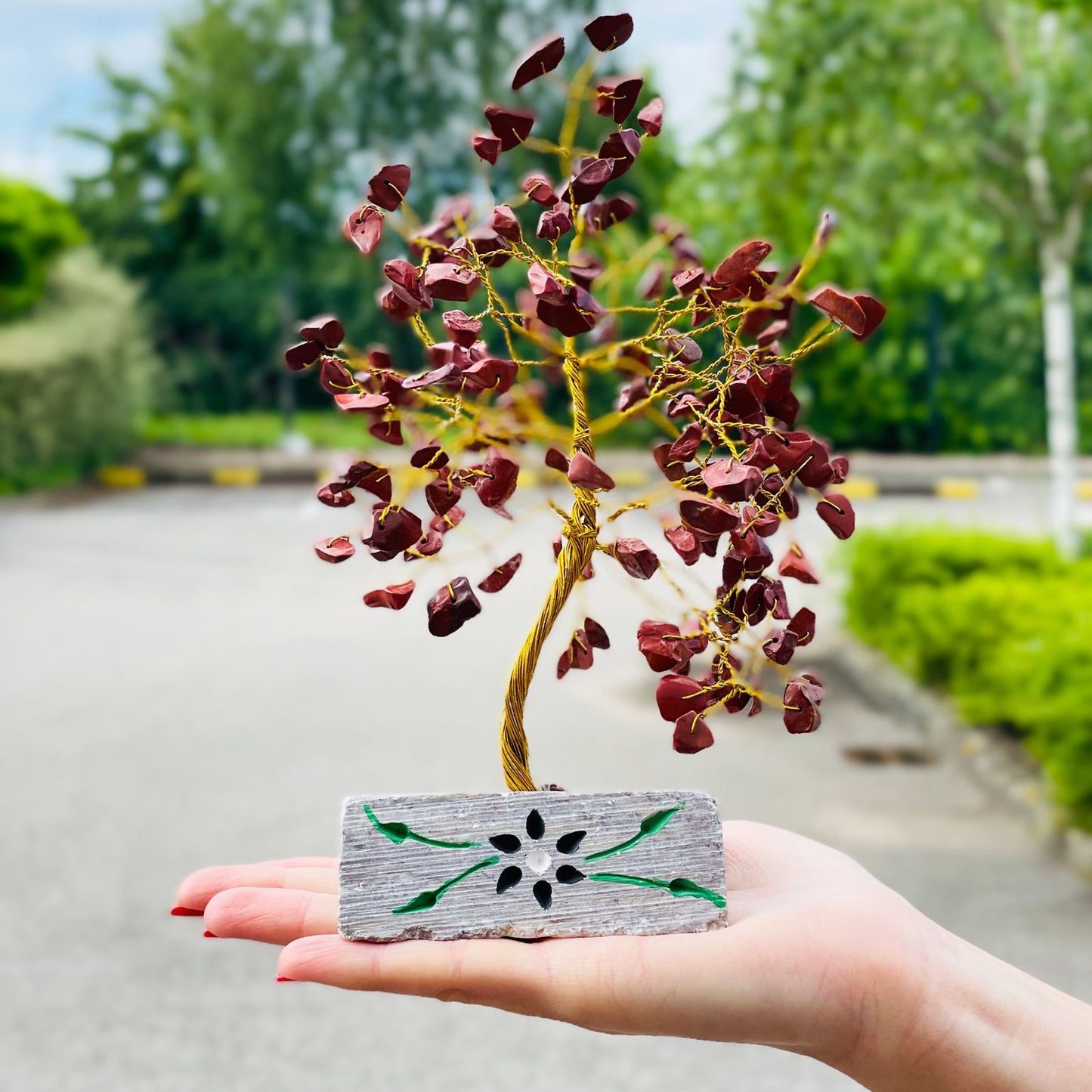 Red Jasper Indian Wire Gemstone Tree | 160 Stones | 8x4x20.5cm | New
