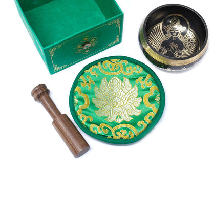 Green Tara Singing Bowl Set | 10cm | Hand-Painted | Brass | New