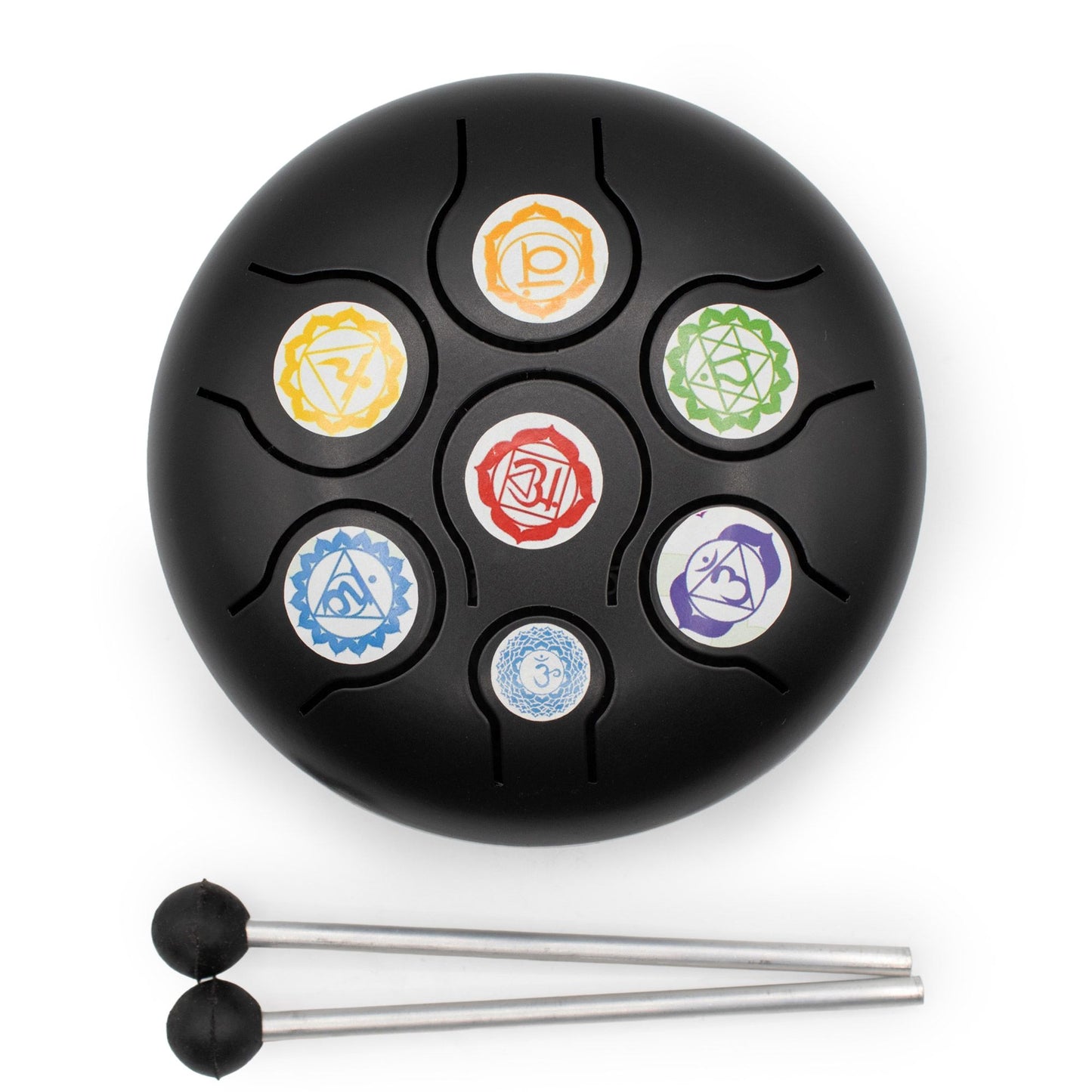 Black Chakra Steel Tongue Drum | 8-Tone Hapi Drum | 14x7cm | Tempered Steel | New