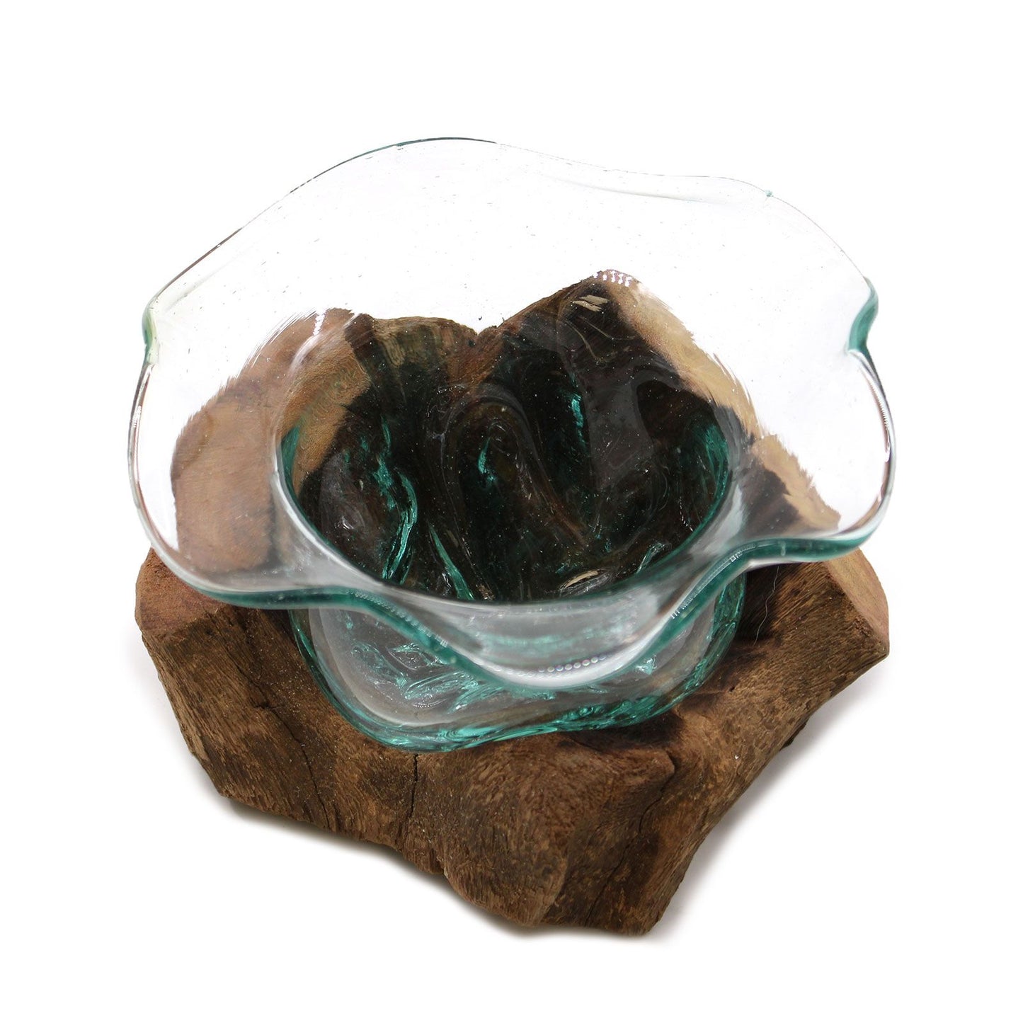 Molten Glass Fancy Sweet Bowl on Driftwood | Handmade in Bali | 23x15cm | New