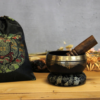 Flower of Life Singing Bowl Set | Engraved Brass | Mallet and Cushion | New