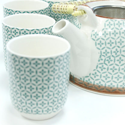 Green Mosaic Ceramic Herbal Teapot Set 7 Piece | Artisan Style | Sophisticated Tea Lover Gift Set