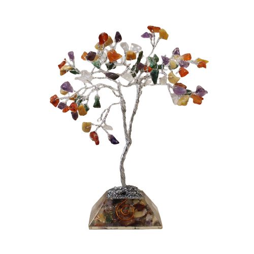 Multi-Stone Gemstone Tree with Orgonite Base | 80 Stones | 7x7x15cm | New
