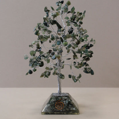 Moss Agate Gemstone Tree with Orgonite Base | 320 Stones | 20.5x8cm | New