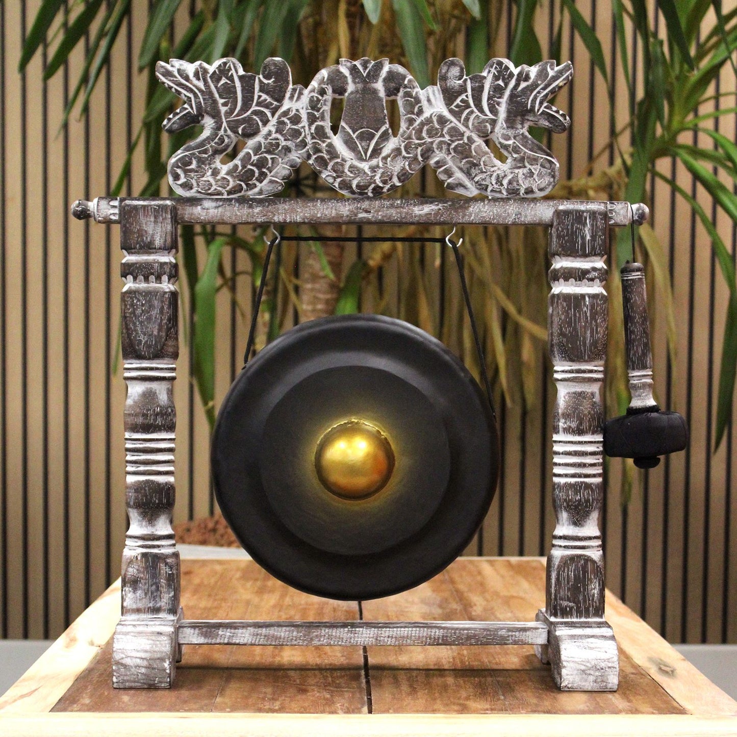 Balinese Healing Gong on Carved Stand | Small | 25cm | Black | Handmade in Bali | New