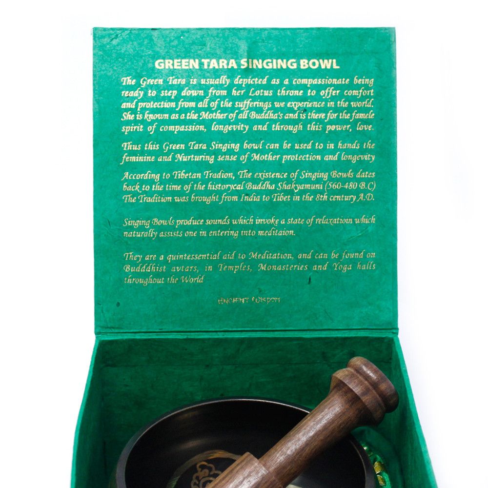 Green Tara Singing Bowl Set | 10cm | Hand-Painted | Brass | New