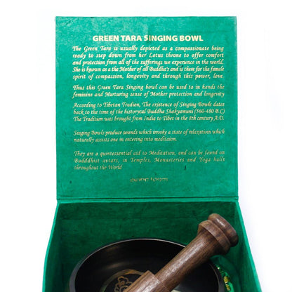 Green Tara Singing Bowl Set | 10cm | Hand-Painted | Brass | New