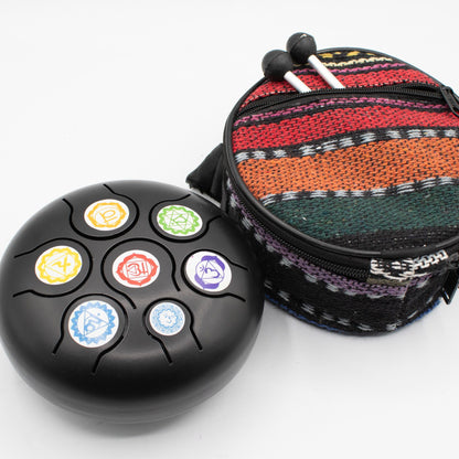 Black Chakra Steel Tongue Drum | 8-Tone Hapi Drum | 14x7cm | Tempered Steel | New