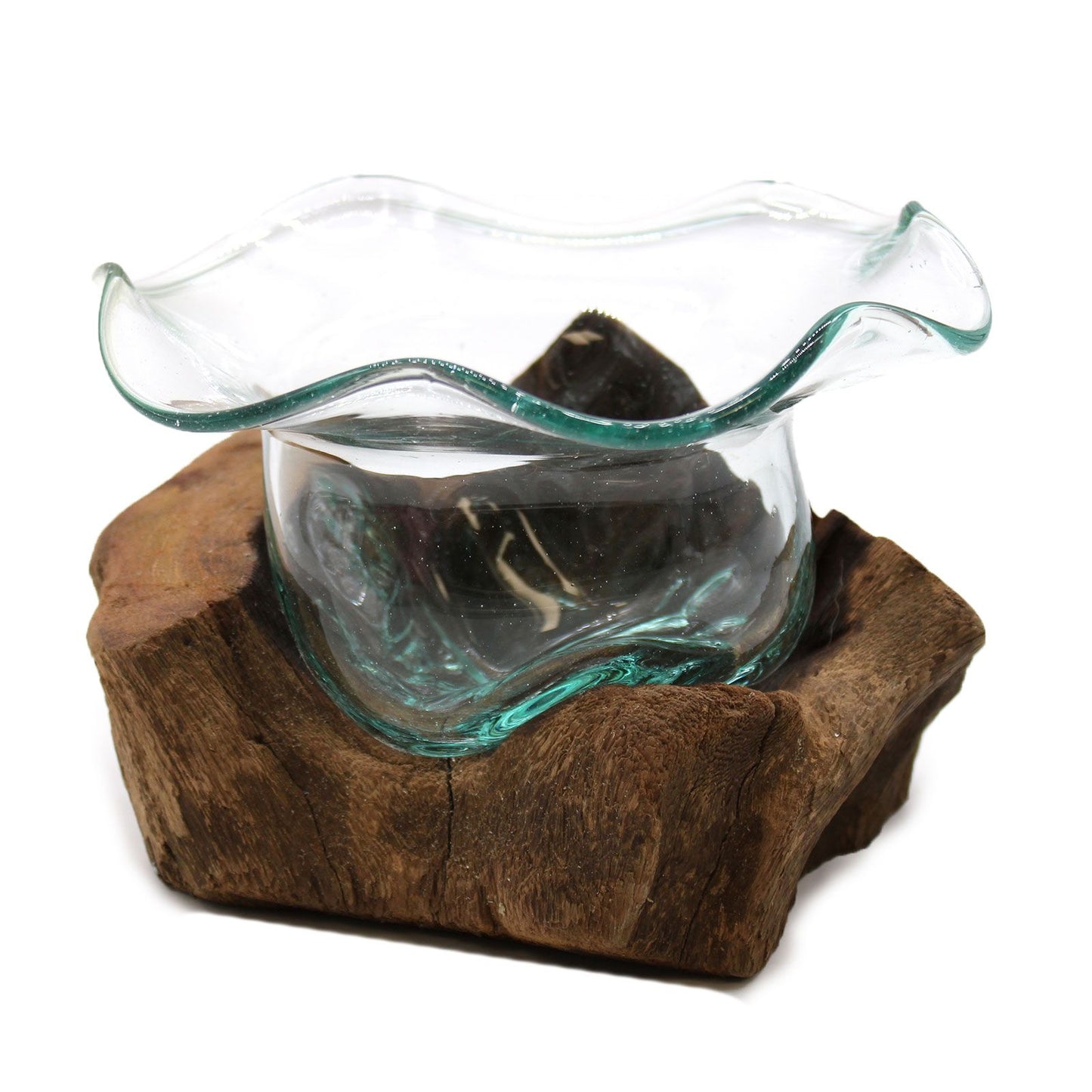 Molten Glass Fancy Sweet Bowl on Driftwood | Handmade in Bali | 23x15cm | New