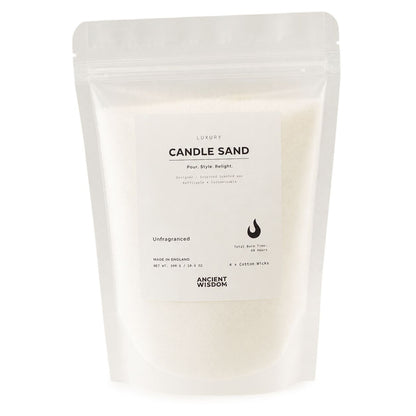 Unfragranced candle sand 300g resealable pouch, front label on a white background