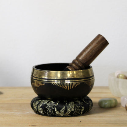 Flower of Life Singing Bowl Set | Engraved Brass | Mallet and Cushion | New