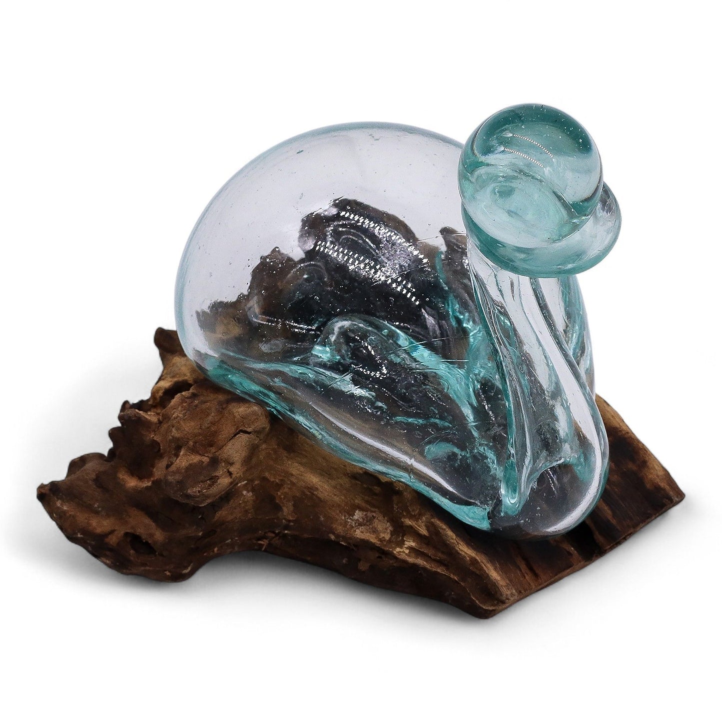 Molten Glass Duck Decanter on Driftwood with Stopper | Handmade in Bali | 19x17x14cm | New