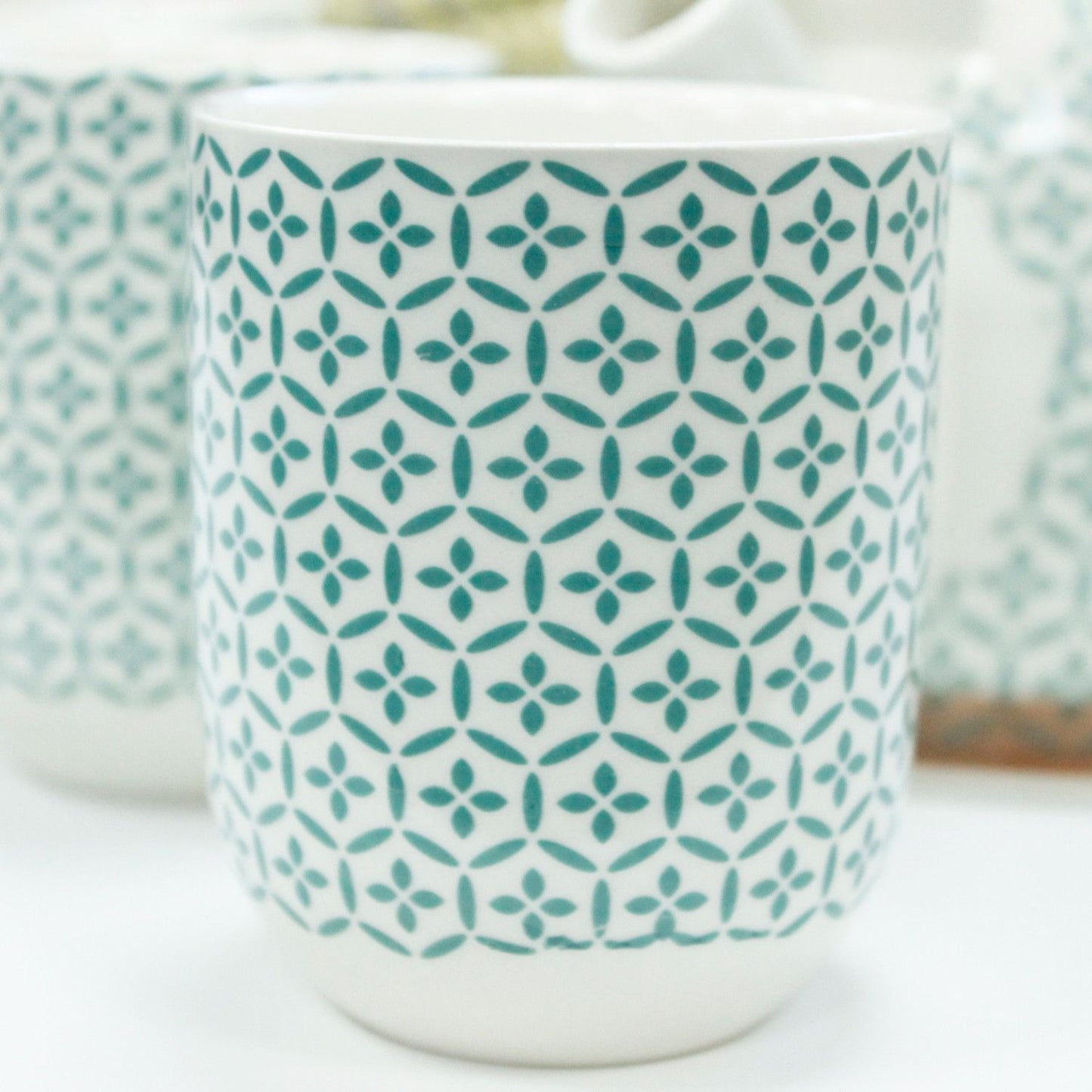 Green Mosaic Ceramic Herbal Teapot Set 7 Piece | Artisan Style | Sophisticated Tea Lover Gift Set