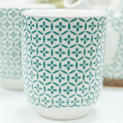 Green Mosaic Ceramic Herbal Teapot Set 7 Piece | Artisan Style | Sophisticated Tea Lover Gift Set