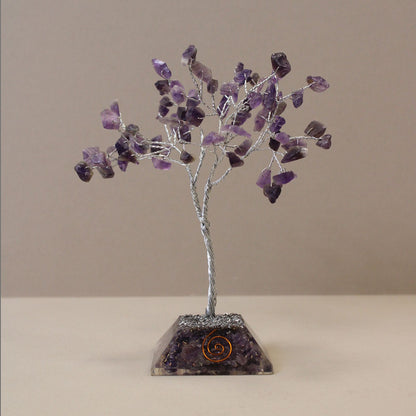 Amethyst Gemstone Tree with Orgonite Base | 80 Stones | 7x7x15cm | New