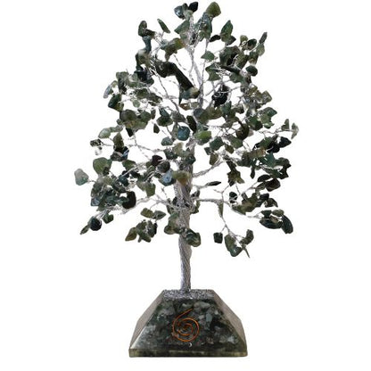 Moss Agate Gemstone Tree with Orgonite Base | 320 Stones | 20.5x8cm | New