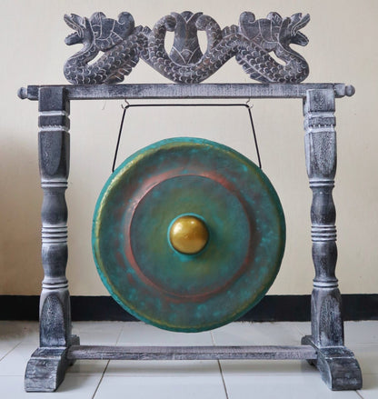 Balinese Healing Gong on Carved Stand | Medium | 35cm | Greenwash | Handmade in Bali | New