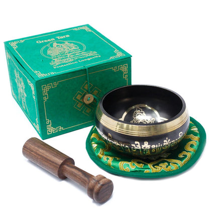 Green Tara Singing Bowl Set | 10cm | Hand-Painted | Brass | New