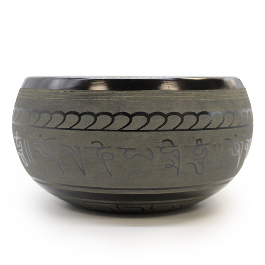One Buddha extra loud brass singing bowl, 21cm, G#4 note, with engraved Tibetan mantra band