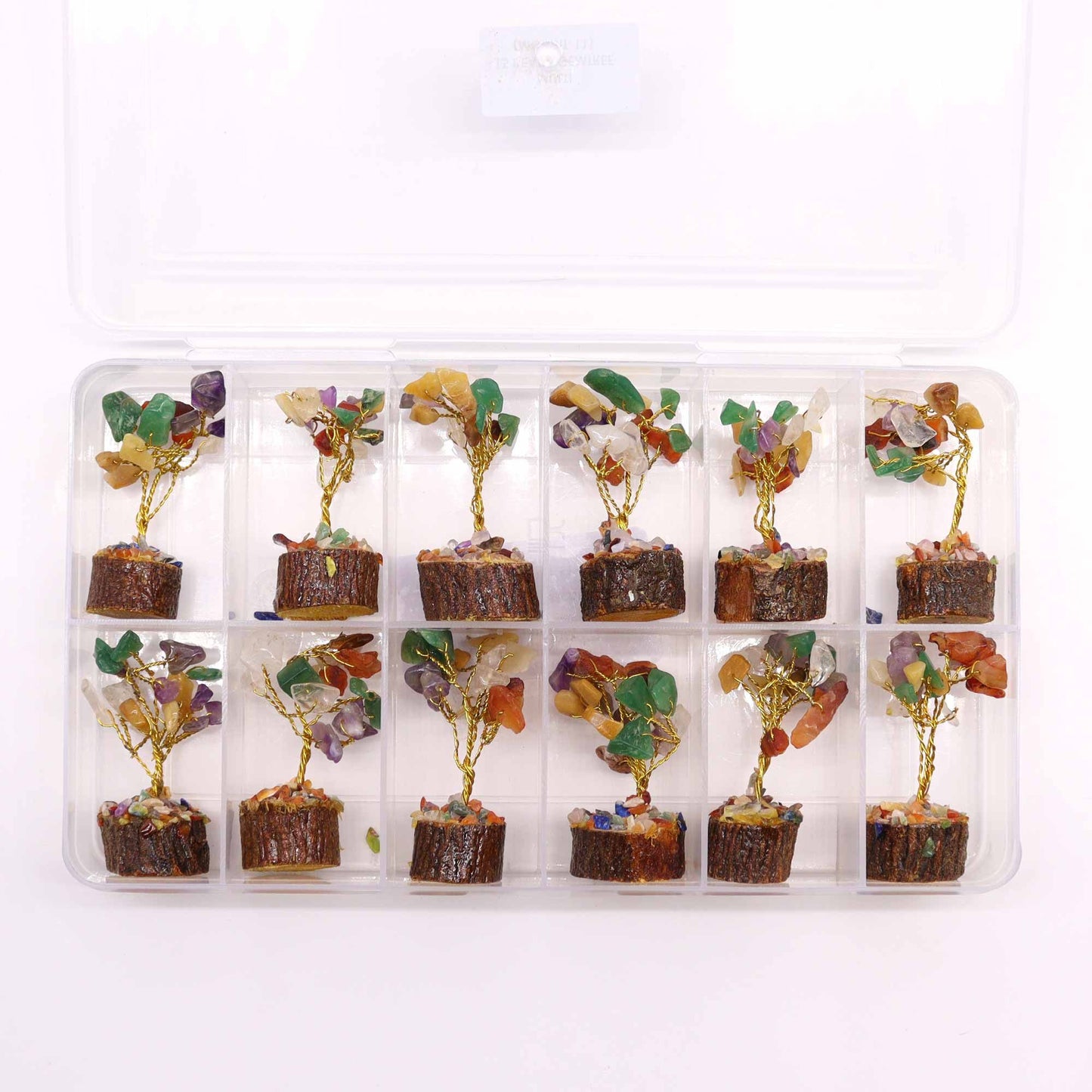 Mini Multi-Stone Gemstone Tree on Wood Base | 15 Stones | 4x3x6cm | New