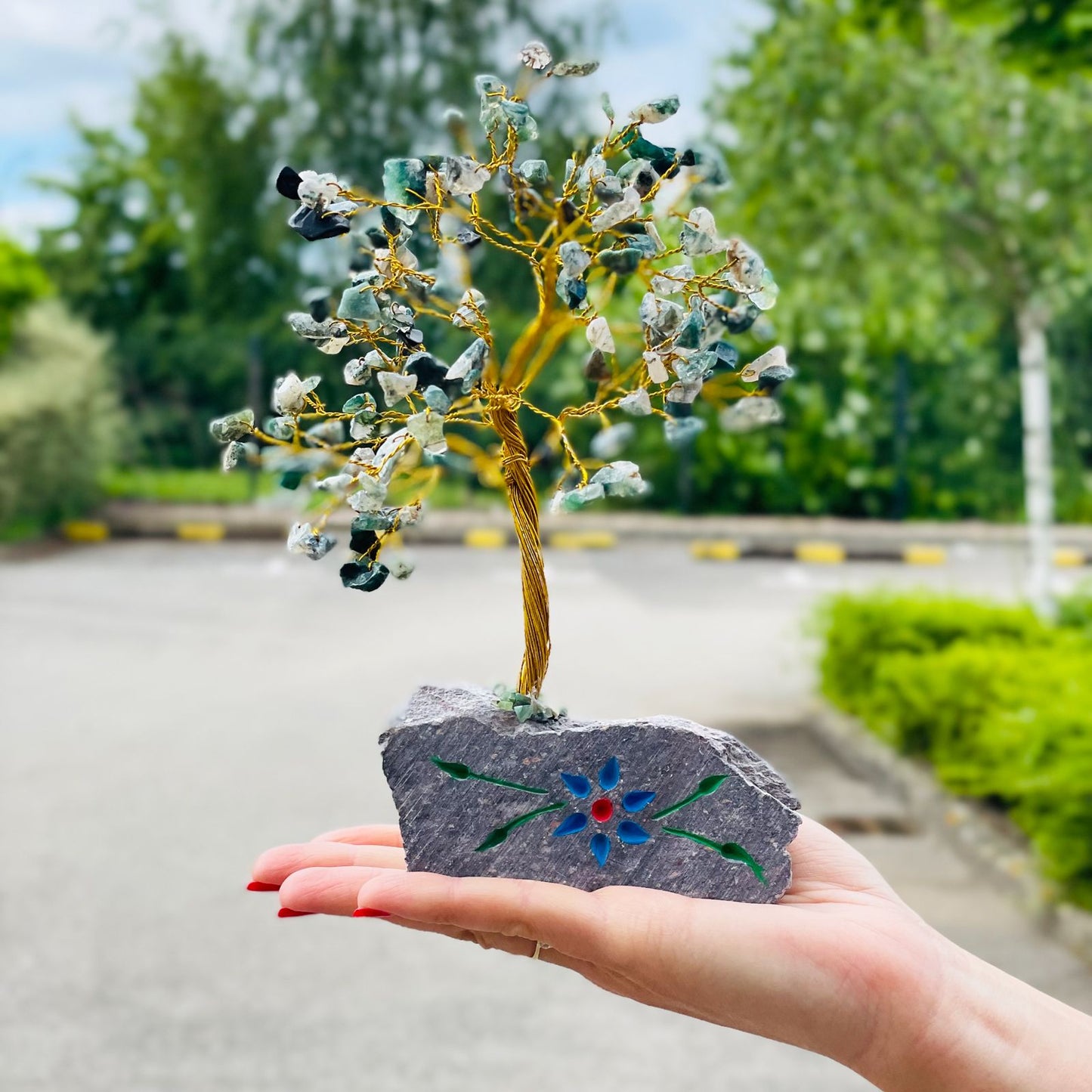 Moss Agate Indian Wire Gemstone Tree | 160 Stones | 8x4x20.5cm | New