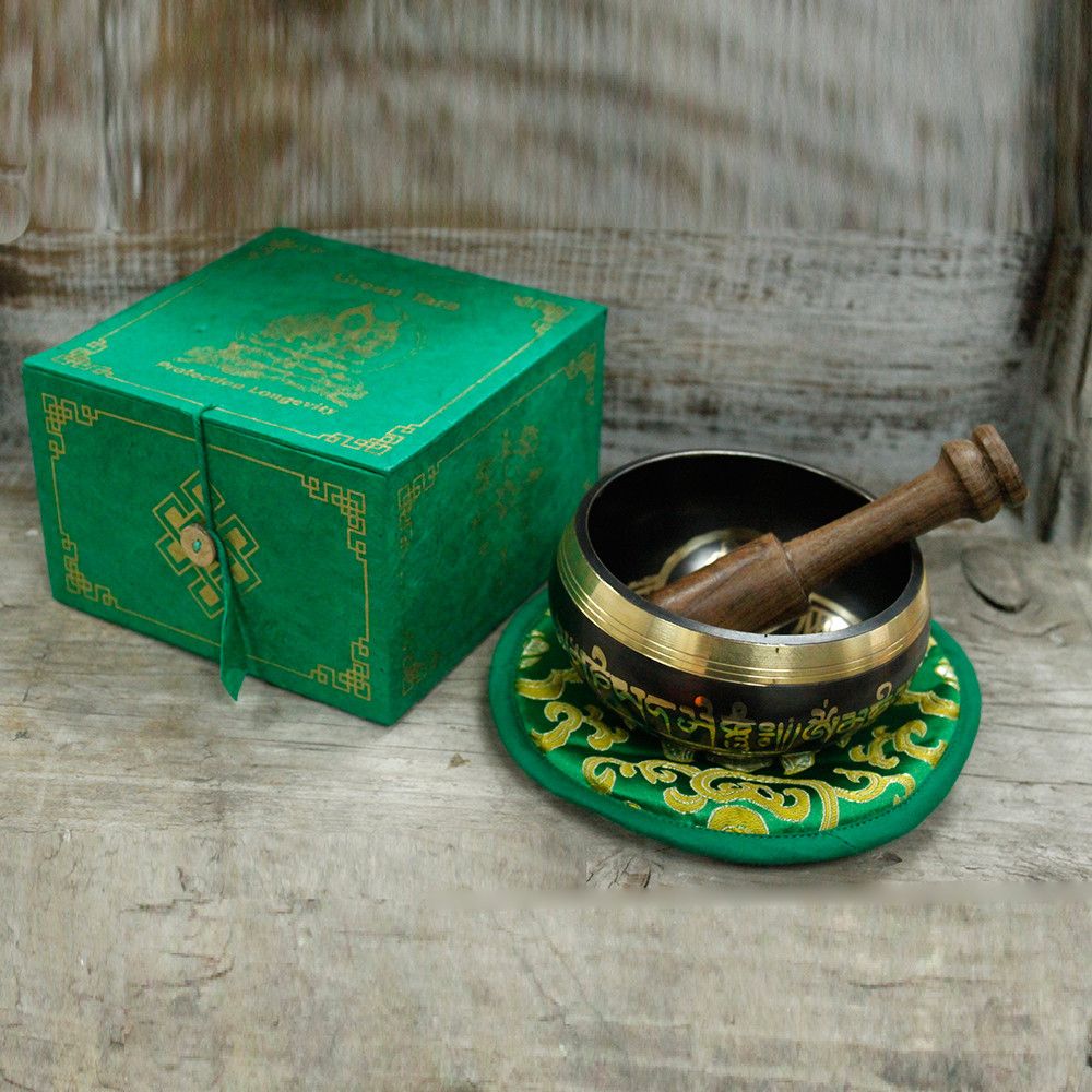 Green Tara Singing Bowl Set | 10cm | Hand-Painted | Brass | New