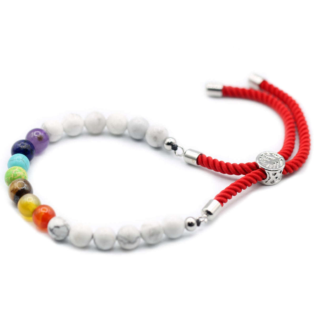 White Howlite Chakra String Bracelet | 925 Silver Plated Slider | Red Rope Cord | Adjustable | Unisex