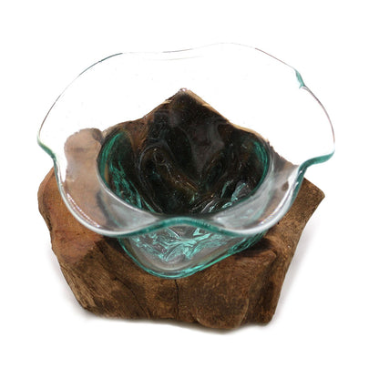 Molten Glass Fancy Sweet Bowl on Driftwood | Handmade in Bali | 23x15cm | New