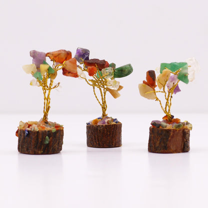 Mini Multi-Stone Gemstone Tree on Wood Base | 15 Stones | 4x3x6cm | New