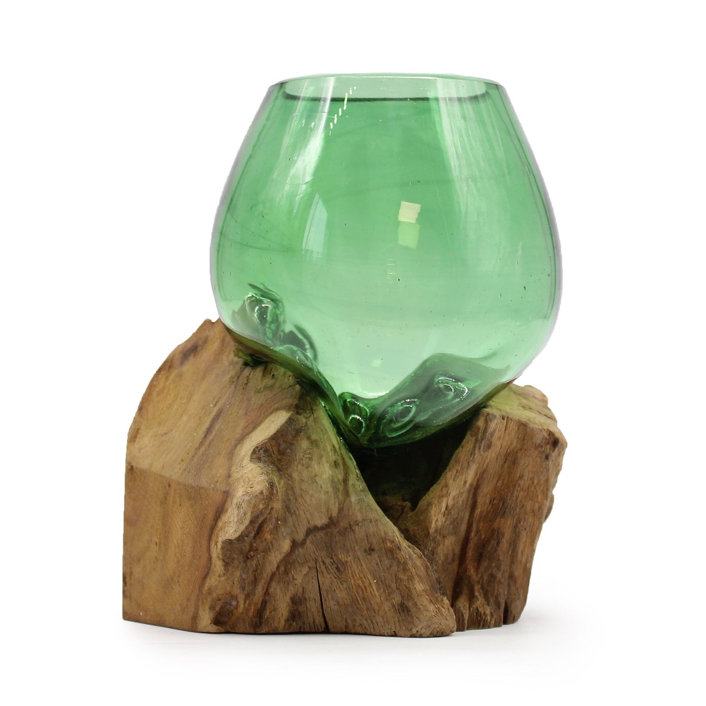 Recycled Beer Bottle Small Bowl on Driftwood | Handmade Recycled Glass | 13x18x10.5cm | New