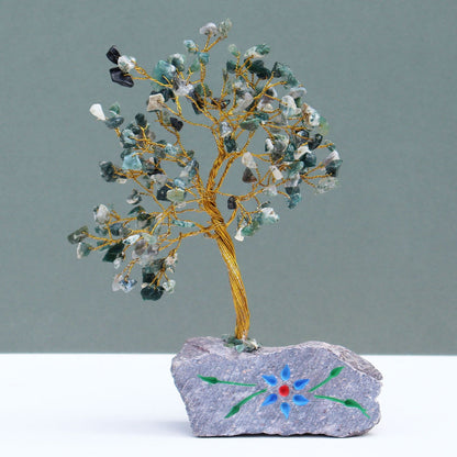 Moss Agate Indian Wire Gemstone Tree | 160 Stones | 8x4x20.5cm | New