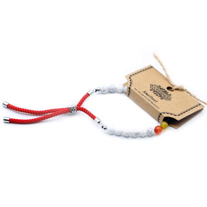 White Howlite Chakra String Bracelet | 925 Silver Plated Slider | Red Rope Cord | Adjustable | Unisex