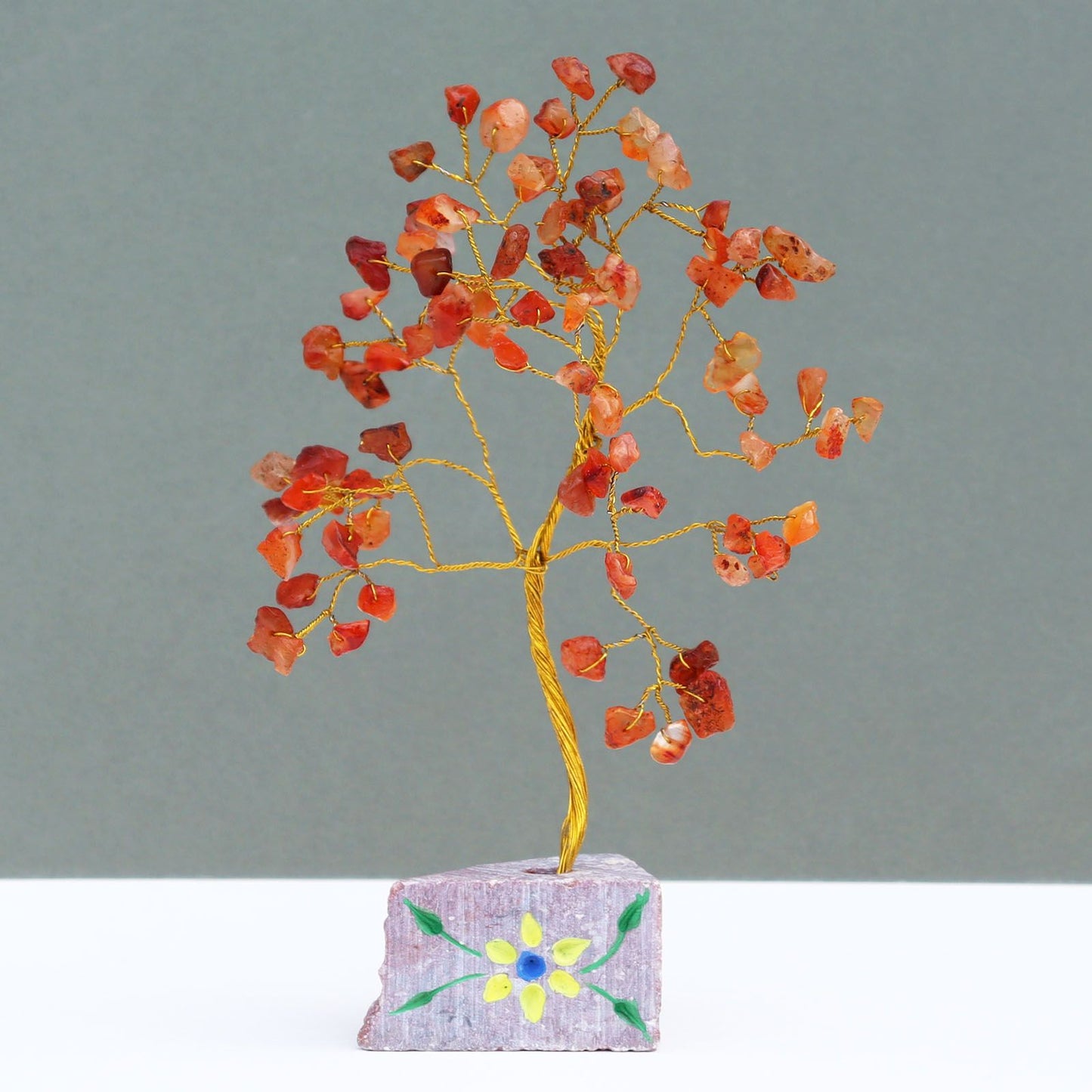 Carnelian Indian Wire Gemstone Tree | 80 Stones | 5x4x15.5cm | New