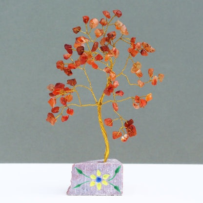 Carnelian Indian Wire Gemstone Tree | 80 Stones | 5x4x15.5cm | New
