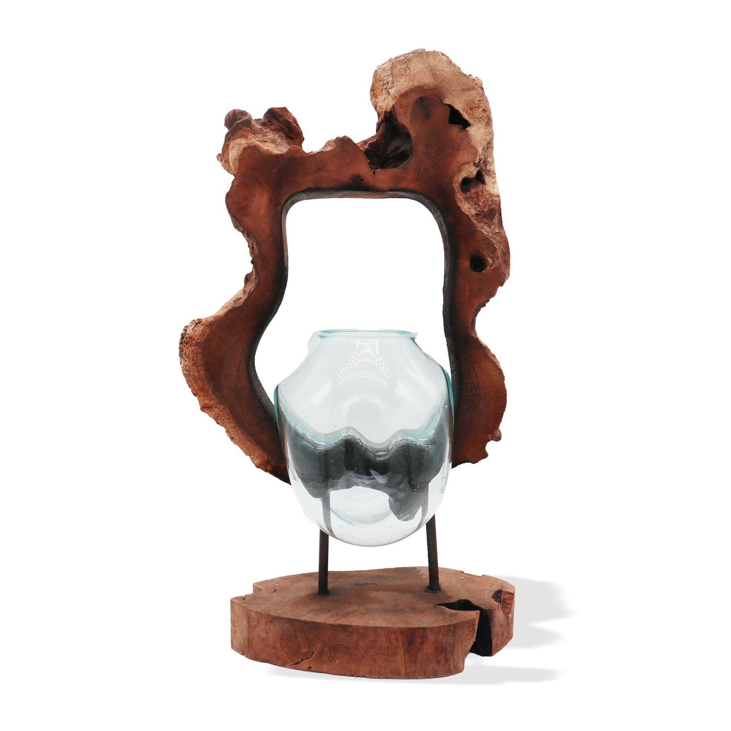 Molten Glass Hanging Art Vase on Driftwood | Handmade in Bali | 26x40x15cm | New