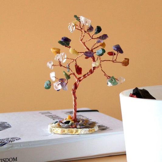 Multi-Stone Gemstone Tree on Natural Agate Base | 35 Stones | 7x4.5x10cm | New