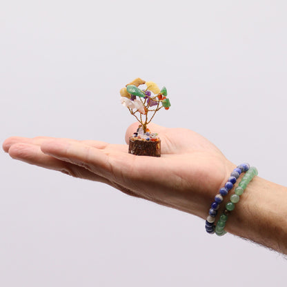 Mini Multi-Stone Gemstone Tree on Wood Base | 15 Stones | 4x3x6cm | New