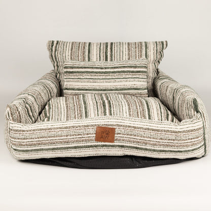 Medium Dog Sofa Bed in Brown Stripe | Dog Lover Gift | Reversible Cushion