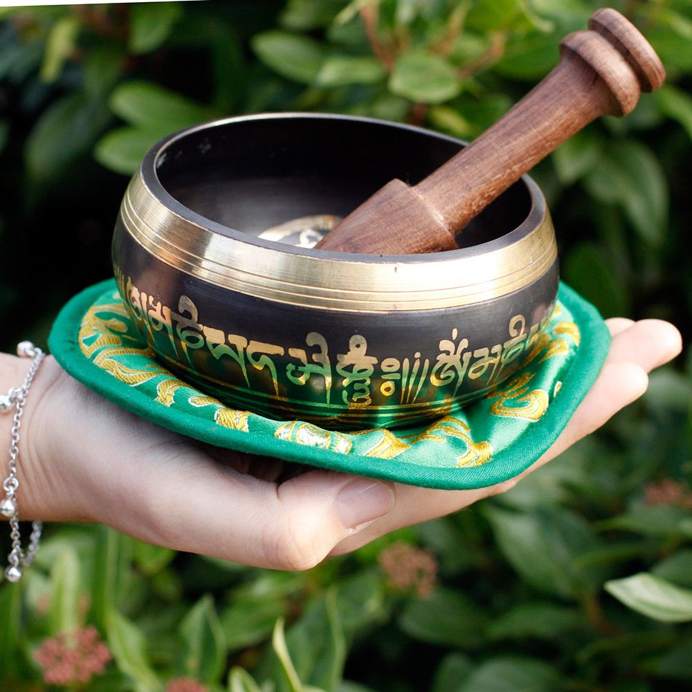 Green Tara Singing Bowl Set | 10cm | Hand-Painted | Brass | New