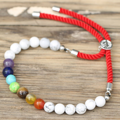 White Howlite Chakra String Bracelet | 925 Silver Plated Slider | Red Rope Cord | Adjustable | Unisex