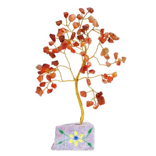 Carnelian Indian Wire Gemstone Tree | 80 Stones | 5x4x15.5cm | New