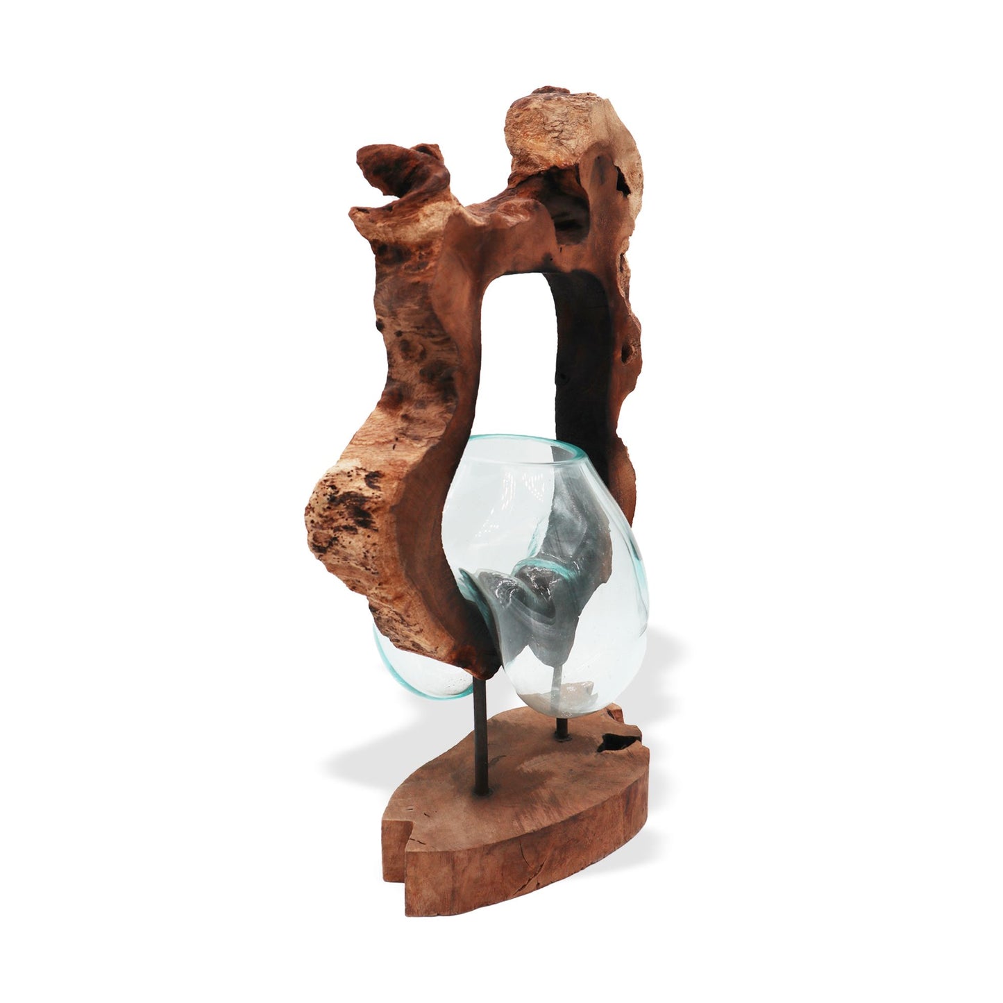 Molten Glass Hanging Art Vase on Driftwood | Handmade in Bali | 26x40x15cm | New