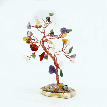 Multi-Stone Gemstone Tree on Natural Agate Base | 35 Stones | 7x4.5x10cm | New