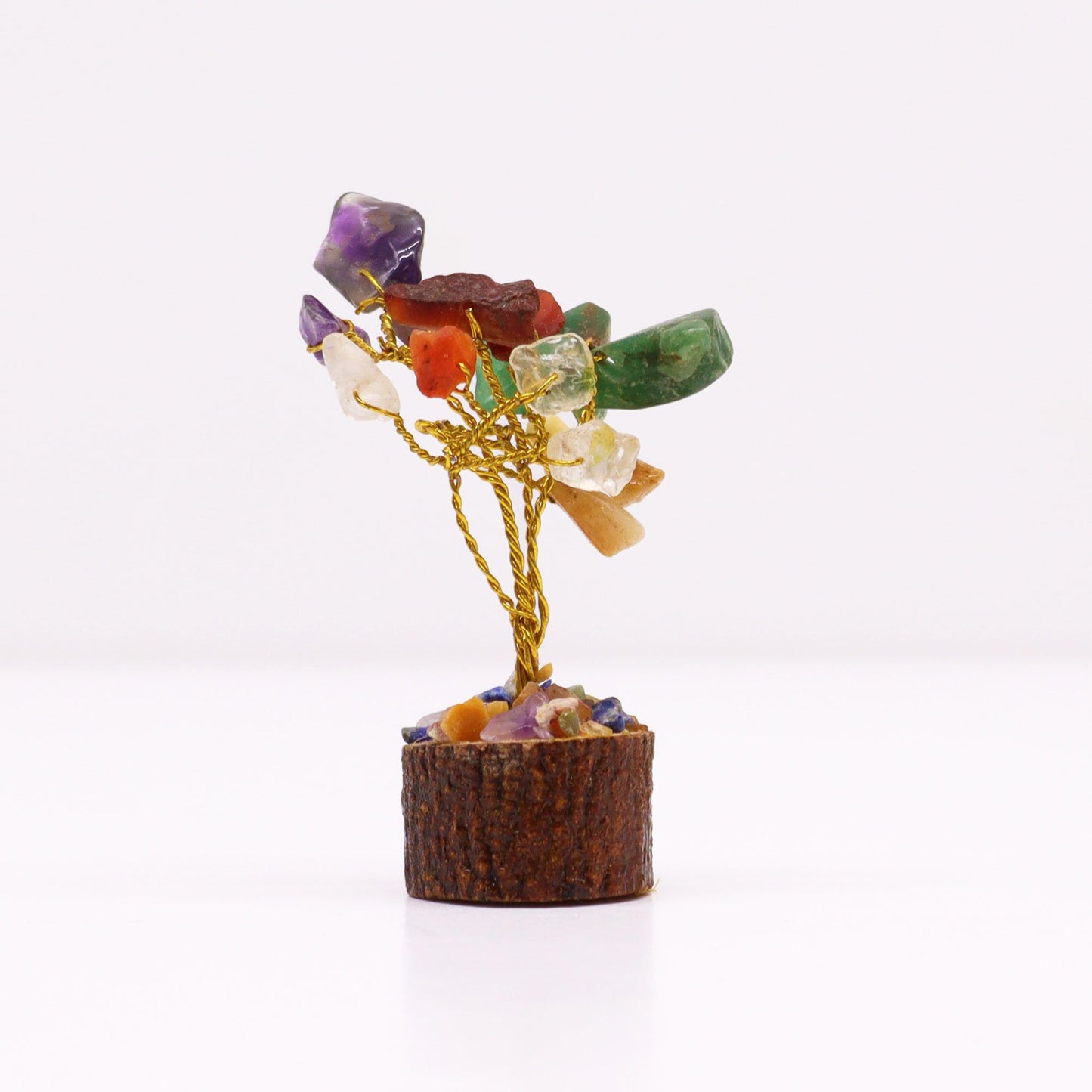 Mini Multi-Stone Gemstone Tree on Wood Base | 15 Stones | 4x3x6cm | New