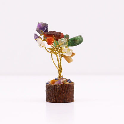Mini Multi-Stone Gemstone Tree on Wood Base | 15 Stones | 4x3x6cm | New