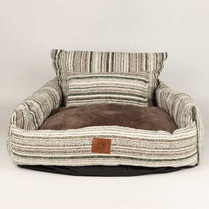 Medium Dog Sofa Bed in Brown Stripe | Dog Lover Gift | Reversible Cushion