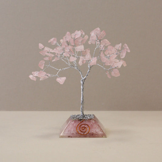 Rose Quartz Gemstone Tree with Orgonite Base | 80 Stones | 7x7x15cm | New