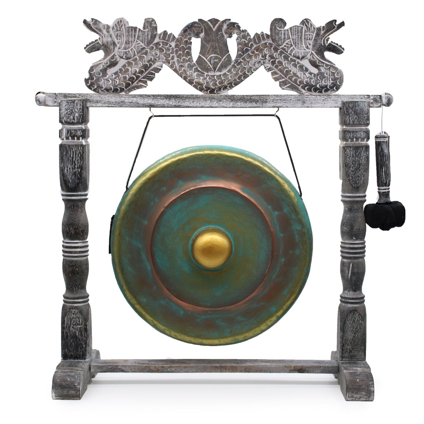 Balinese Healing Gong on Carved Stand | Medium | 50cm | Greenwash | 80x50x85cm | New