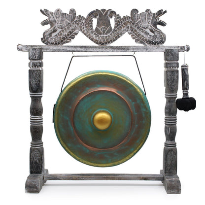 Balinese Healing Gong on Carved Stand | Medium | 50cm | Greenwash | 80x50x85cm | New