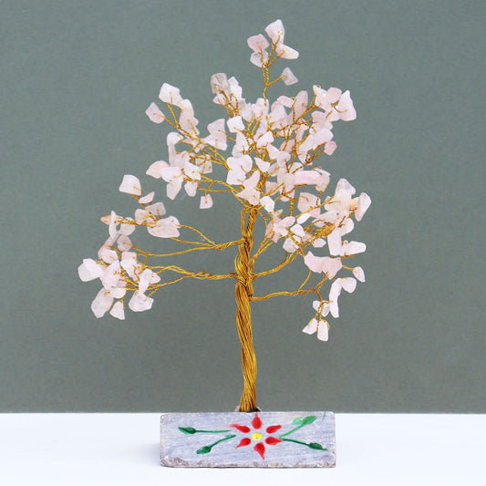 Rose Quartz Indian Wire Gemstone Tree | 160 Stones | 8x4x20.5cm | New